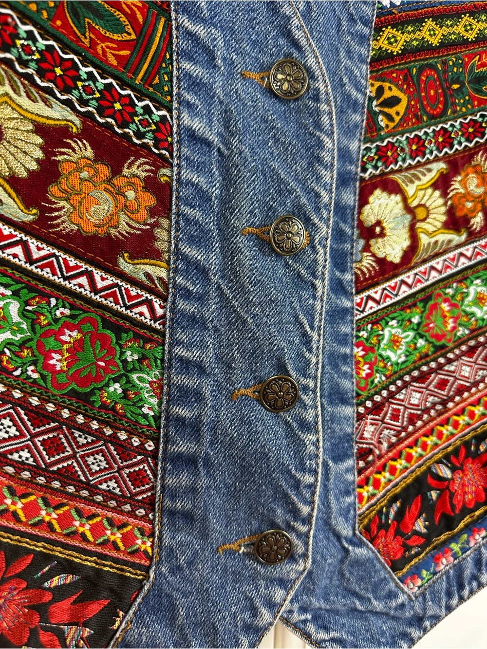Pierre Cardin Denim Vest with Multi-Color Embroidered Panels - Picture 3 of 10